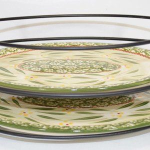 Old World Green Temp-Tations Lid/Trivets Racks Baking Serving Plates 12" & 13.5"